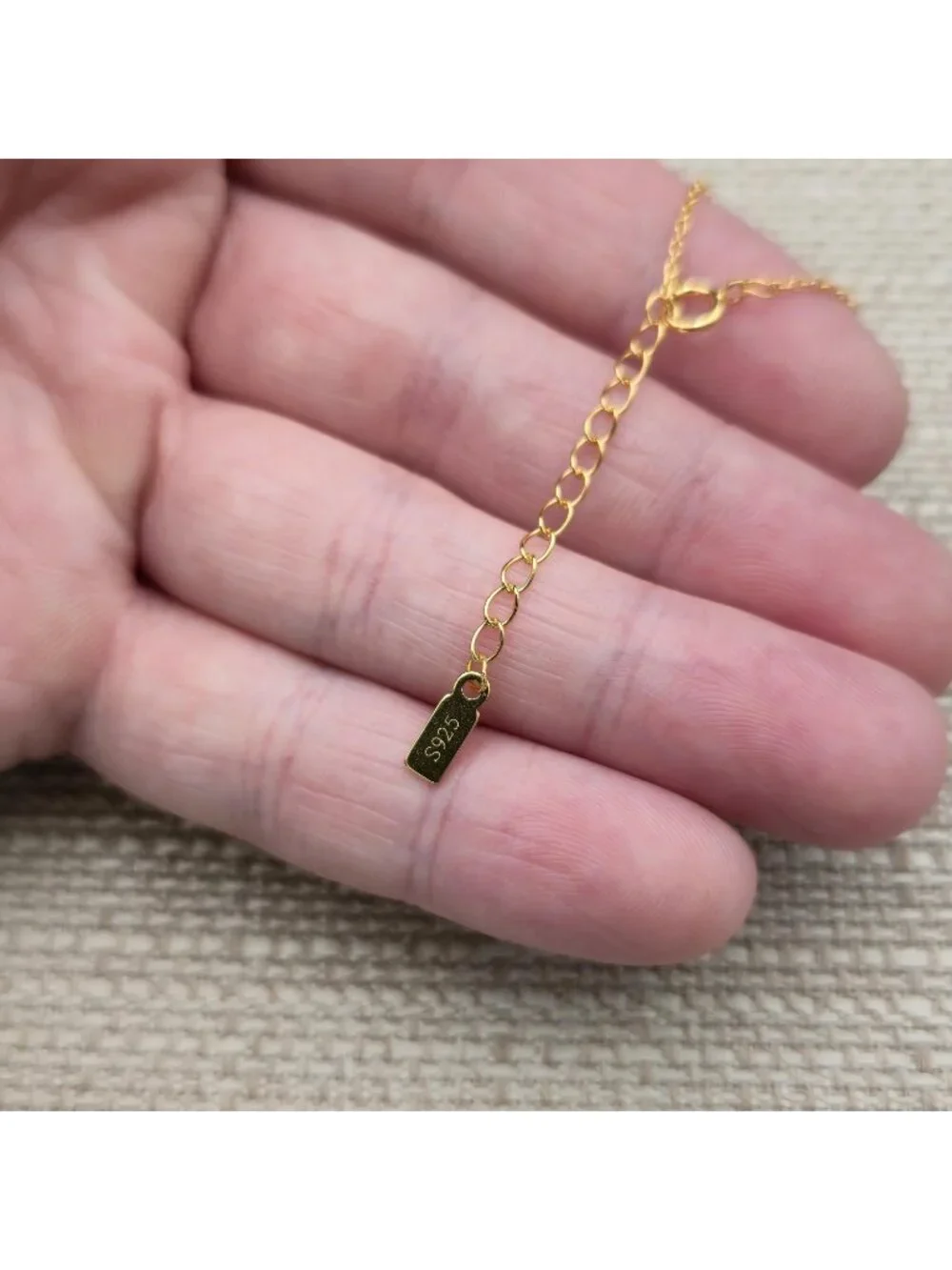 7+1 Inch Gold Over Sterling Silver Blue CZ Gem Wave Dainty Chain Bracelet A8156